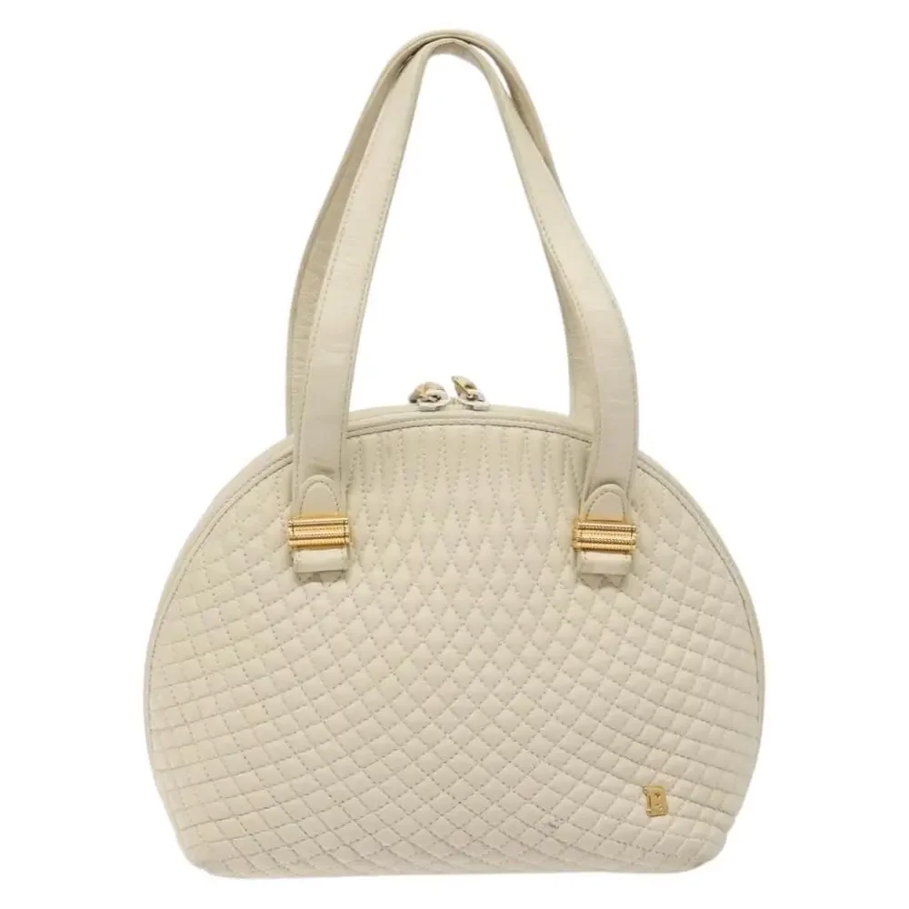 Bally Leather Handbag White Gold Cream